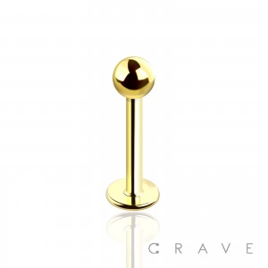 GOLD PVD PLATED OVER 316L SURGICAL STEEL LABRET/MONROE WITH BALL SET (external thread)